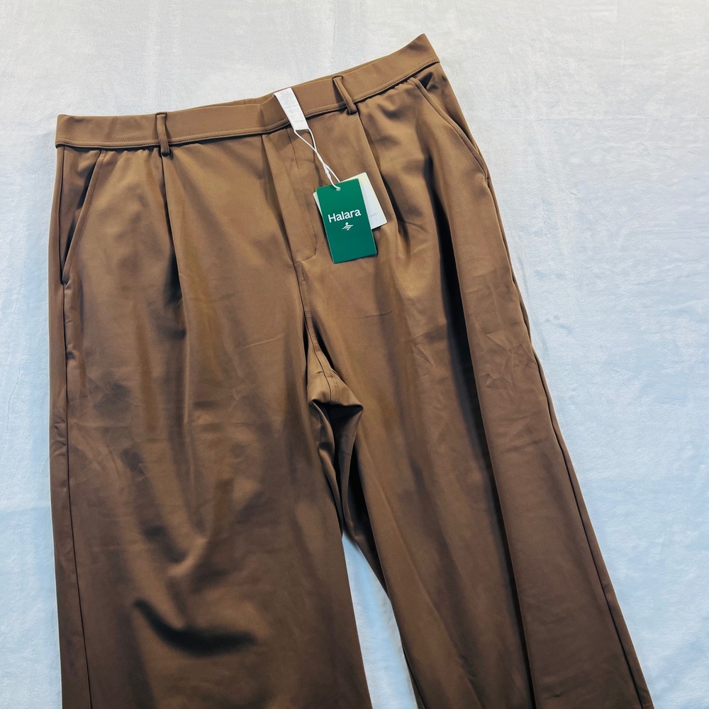 Halara DayStrech Size XL Petite Brown High Waisted Wide Leg Pleated Work Pants